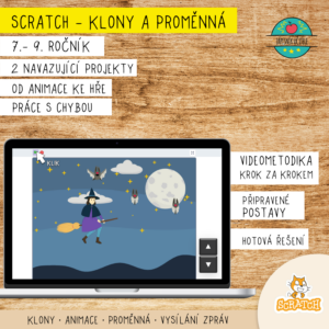 Scratch - klony, proměnná, hra Halloween a čarodějnice
