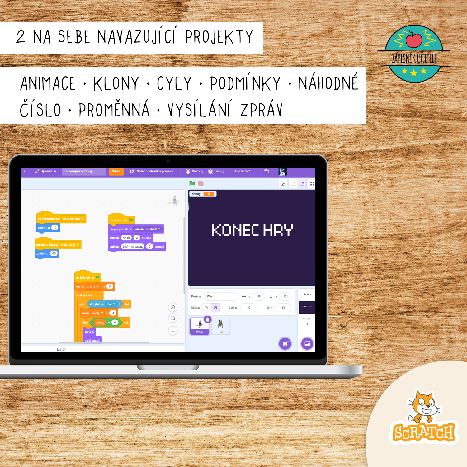 Scratch - klony, proměnná, hra Halloween a čarodějnice - Obrázek 2